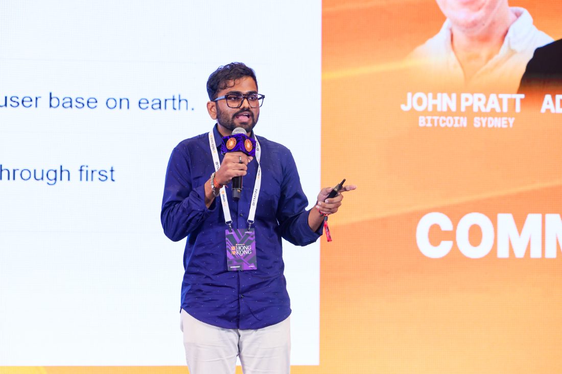 Aditya Ranjan presenting Bitcoin Bharat at the Rapid Fire Community Session, Bitcoin Asia 2026